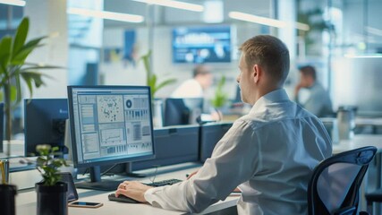 A person working on computer, modern office environment, Generative AI Videos.  - Powered by Adobe