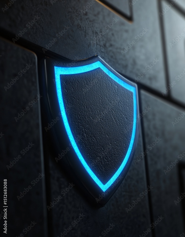 Aufkleber digital security is represented by a glowing blue shield in a data center server room