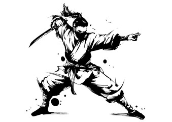 Shadow of the Ninja - Japanese Ink Painting in Sumi-e Style