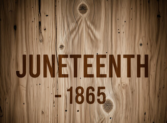 A wooden background with the words 'Juneteenth - 1865' carved into it