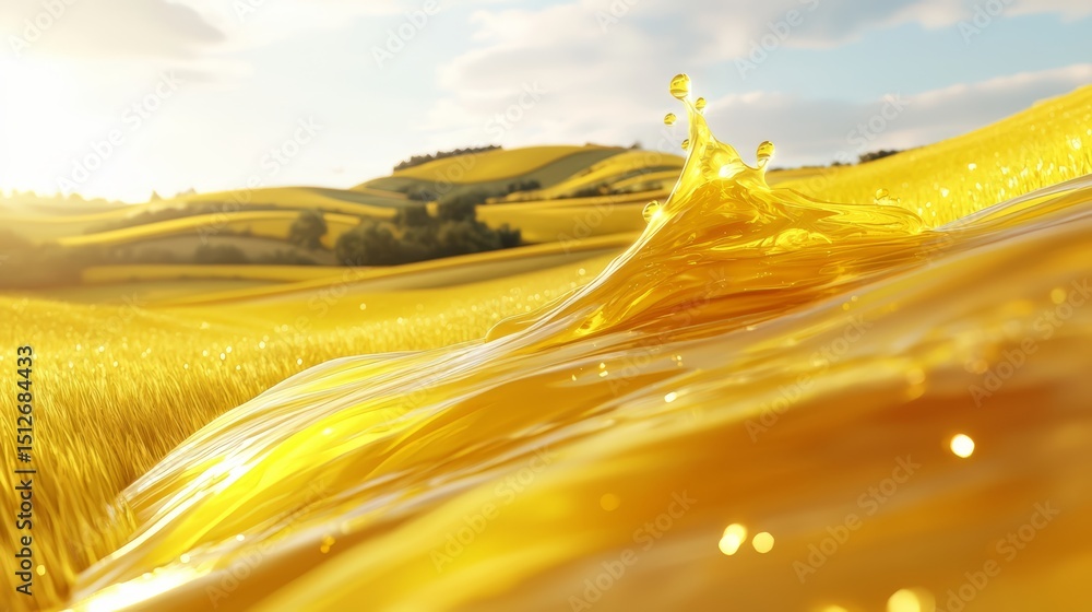 Poster splash of yellow liquid in a field of yellow grass. the splash is small and the grass is tall