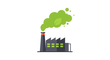 Obraz premium Stylized factory emitting green smoke with a leaf, suggesting an eco-friendly industrial sector.