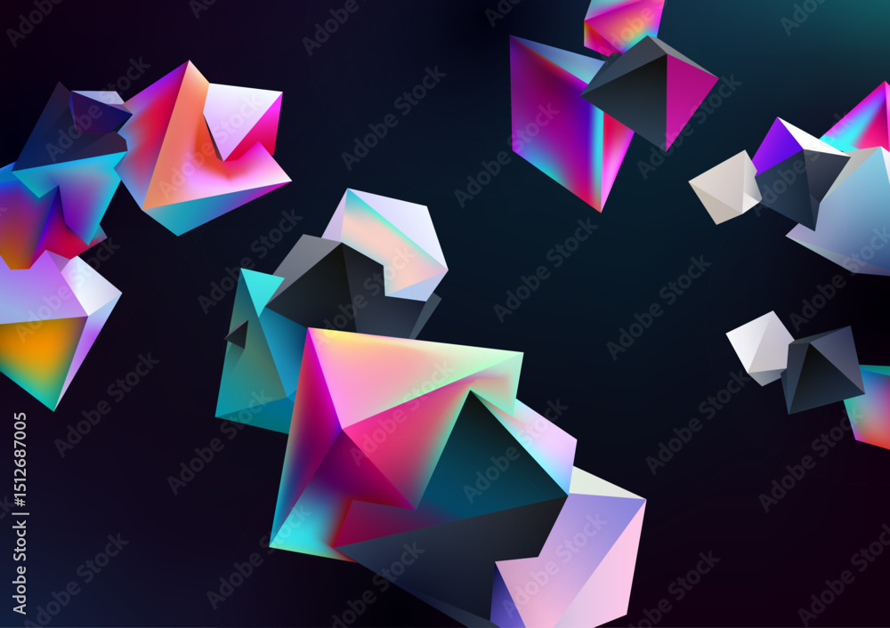 Poster iridescent 3d cubes. abstract background of colorful geometric shapes.