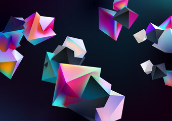 Iridescent 3D cubes. Abstract background of colorful geometric shapes.