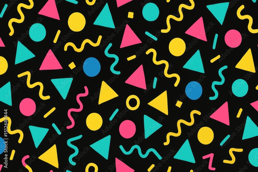 Poster trendy retro background pattern with bold geometric shapes and vibrant 80s or 90s color palette, a n