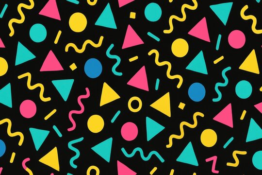 Trendy retro background pattern with bold geometric shapes and vibrant 80s or 90s color palette, a nostalgic design statement.