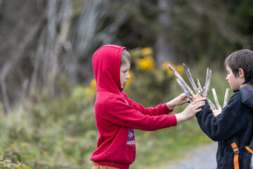 boys play in a forest, Friday 13th
