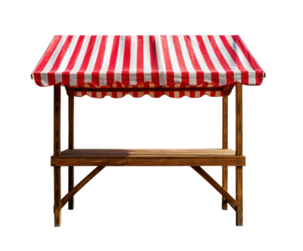 Striped canopy market stall for outdoor events and fairs, cut out transparent