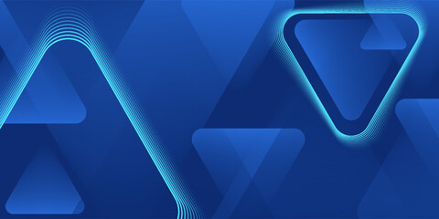 Modern abstract blue background with glowing geometric lines. Blue gradient rounded triangle shape design. Futuristic technology concept. Suit for business, brochure, website, corporate, poster