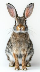 Obraz premium Rabbit, front view, big ears, mottled brown-gray fur