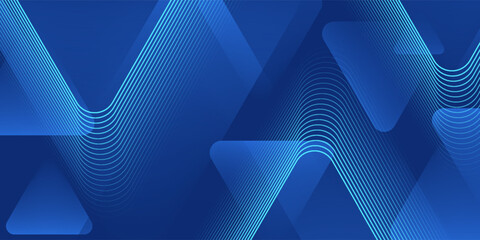 Modern abstract blue background with glowing geometric lines. Blue gradient rounded triangle shape design. Futuristic technology concept. Suit for business, brochure, website, corporate, poster