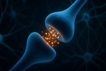 Neural synapse connection with glowing neurotransmitters