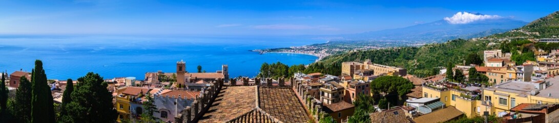 A panoramic view of Taormina and Mount Etna