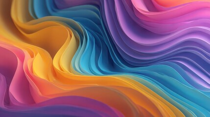 Fototapeta premium A vibrant composition of colorful waves exhibiting a flowing texture made of layered paper. The hues blend seamlessly from blue to orange, pink, and purple, creating an eye-catching visual