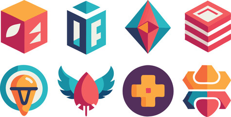 Set of colorful and geometric logo templates for modern brand identity and business design.