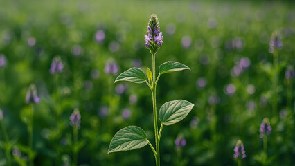 Psoralea Corylifolia Plant Isolated with Soft Green Floral Background