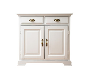 Elegant white wooden cabinet with vintage hardware for decor, cut out transparent