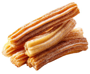 Delicious churros piled high as a sweet treat, cut out transparent