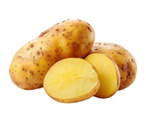 Fresh yellow potatoes for healthy cooking and meal preparation, cut out transparent