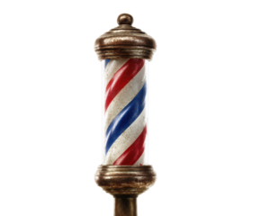 Classic barber pole with red and blue stripes at barber shop, cut out transparent