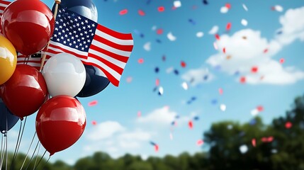 Patriotic Balloons and US Flag for American Holiday