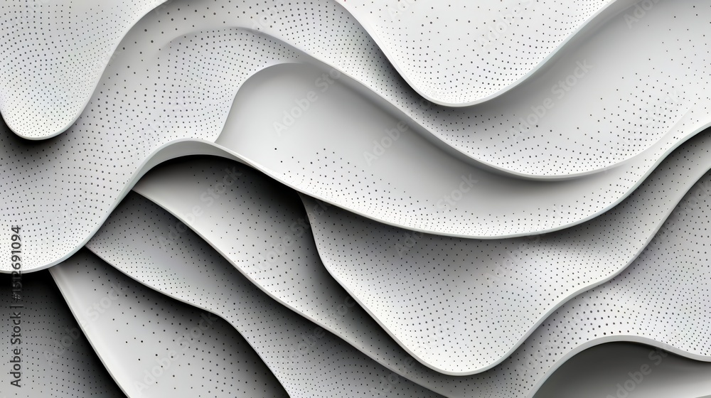Poster white and black abstract painting with a wave pattern. the painting is made up of many small dots an