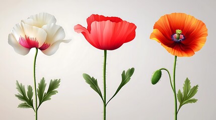 Fototapeta premium Poppy Flower Illustration: White, Red, and Orange