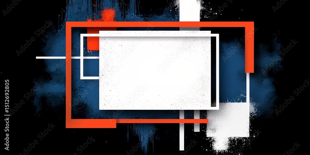 Aufkleber white sign with red and blue frames. the sign is empty. the background is black. the sign is in the 