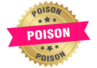 poison. poison round pink and gold label isolated on transparent background