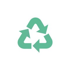 Fototapeta premium Recycling symbol in green with arrows indicating sustainability and eco-friendliness, simple design over a white background, concept of environmental organizations or waste management