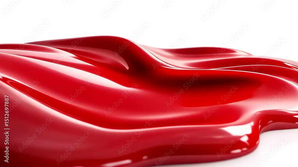 Poster dynamic red liquid flowing and spreading on white surface - abstract art motion
