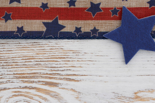 Retro USA red and blue stars banner on wood American background