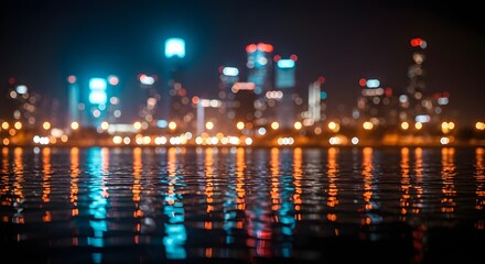 Night City Lights Reflected on Calm Water A Stunning Urban Nightscape