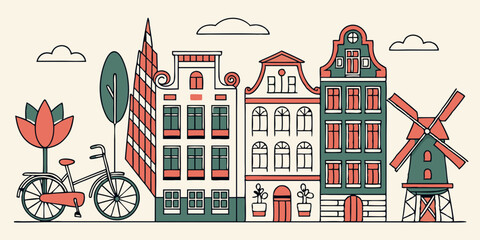 Design A Detailed Flat Vector Of A Vintage Amsterd 4