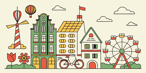 Naklejka premium Design A Detailed Flat Vector Of A Vintage Amsterd