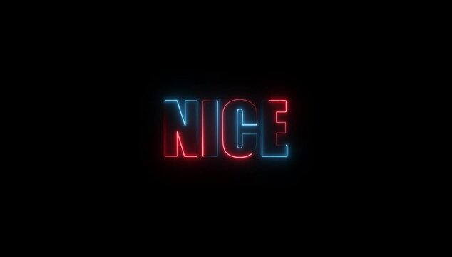 Nice neon sign animation. Glowing neon lines nice text animation on black background.