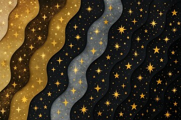 Fototapeta premium Celestial Gold and Black Starry Wave Pattern