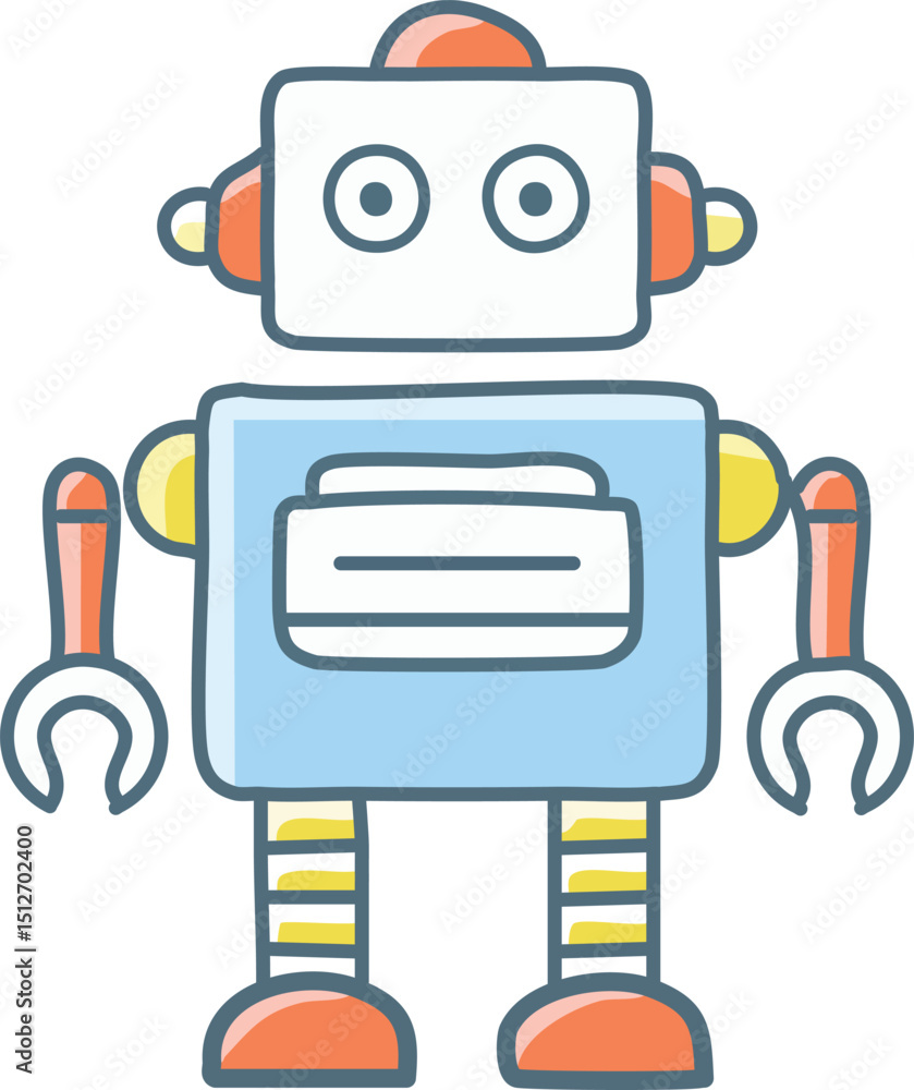 Poster isolated monochrome robot toy character icon vector1