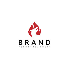 fox logo with fire element flat design style red color