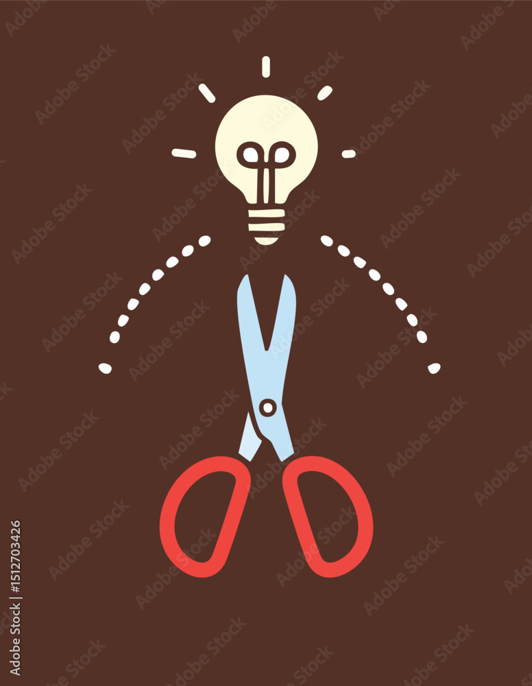 Poster the rusty scissor with red handle on brown background.