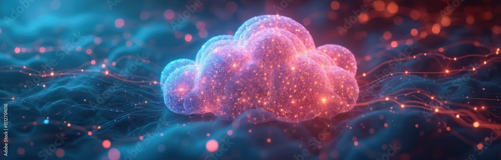 Poster abstract visualization cloud computing with digital elements representing ai data processing. genera