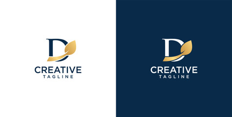 Initial D letter logo and leaf symbol. Leaf design elements, Initial D letter logo icon, Initial Logo Template