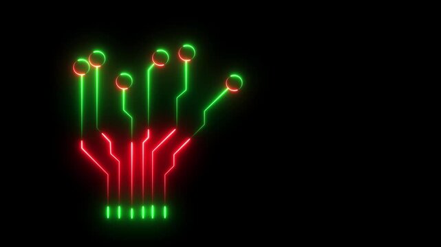 4k video neon chip icon animation. Glowing neon Chip icon isolated on black background. Glowing neon line Computer processor with microcircuits chip icon isolated on black background.