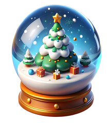 Christmas Snow Globe 3D Icon &ndash; Festive Winter Scene in Glass Dome for Holiday Design, Decoration, and Seasonal Concepts

