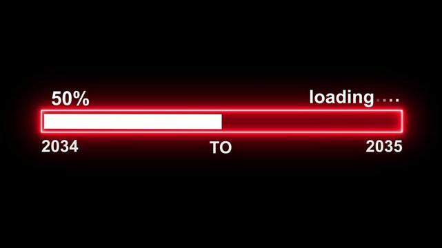 Loading icon animation with black color background . Loading bar and percentage Futuristic progress loading bar 0-100 percent .4k video animation. neon loading bar 2034 to 2035 animation.
