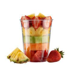 Fresh fruit salad in clear plastic cup