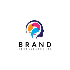 human brain face logo with colorful flat design style