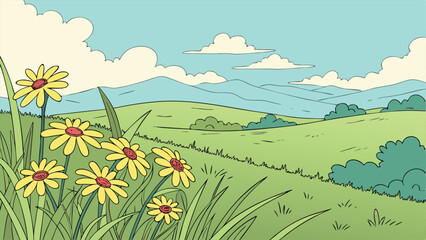 Fototapeta premium summer landscape with flowers background