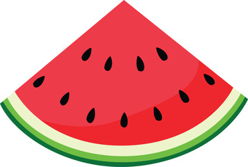 Red watermelon slice with green rind and black seeds vector isolated on a transparent background