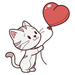 Adorable Valentine Kitten with Heart Balloon, Clear Line Art. Perfect for: Valentine&rsquo;s Day, Pet-Themed Gifts, Romantic Occasions